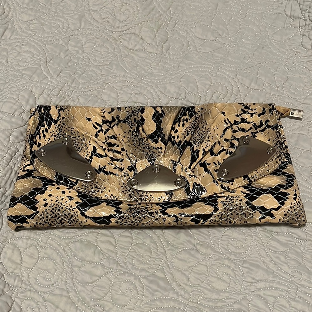 New: Patented Leather, Clutch Purse, Animal Pattern, Zippered